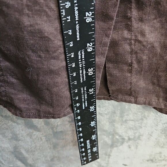 Chico's Sz O Small Linen Blouse tunic brown roll tab sleeve - Picture 5 of 11